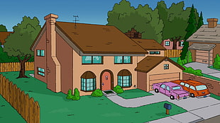 brown and orange house illustration, The Simpsons, house, cartoon, TV