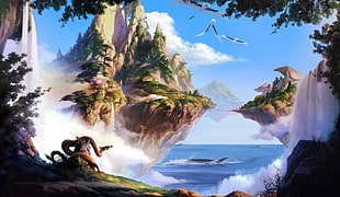 sky islands illustration HD wallpaper