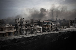gray concrete building, Syria, Aleppo, war, ruin