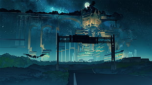 vanishing city digital wallpaper, futuristic, fantasy art, anime, nature