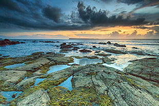 seashore with rocks HD wallpaper