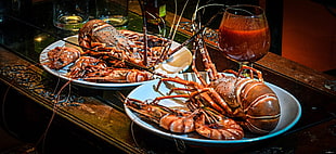 two orange lobsters, food, lobsters HD wallpaper
