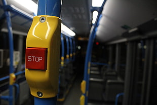 red stop button, stop, buses, vehicle interiors