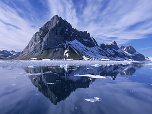 reflection photography of mountain cover with snow