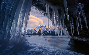ice shards, cave, ice, mountains, winter