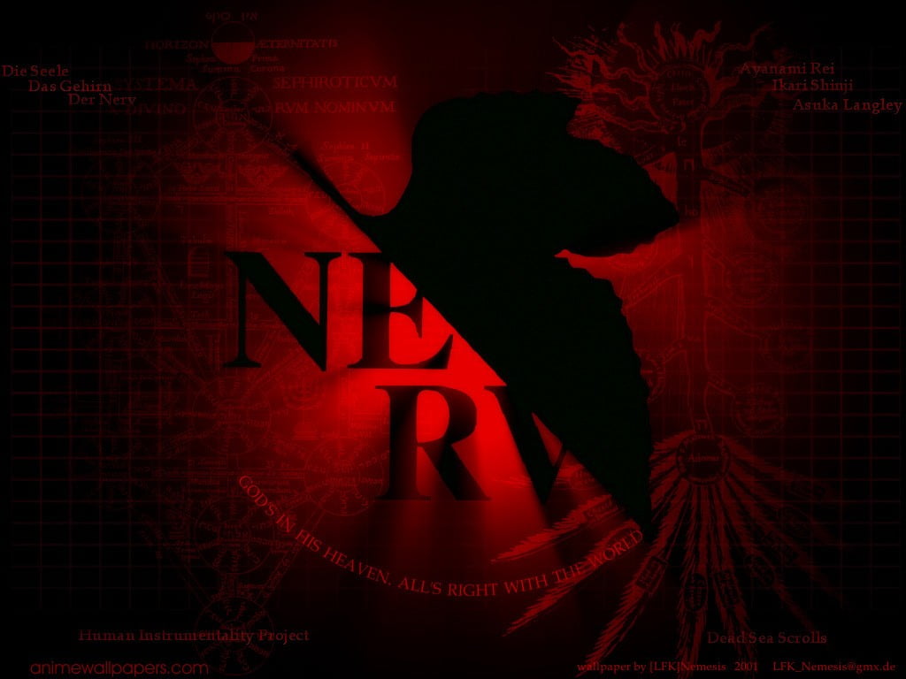 Black And Red Digital Wallpaper Nerv Red Neon Genesis
