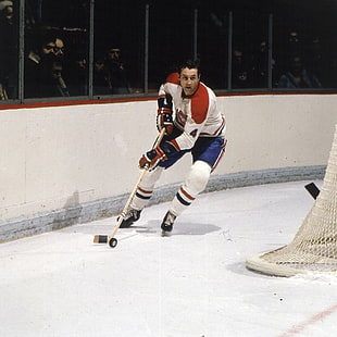 men's white and orange hockey jersey, Jean Béliveau, Montreal Canadiens, Hockey legends, Hockey