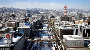 high-rise buildings, Japan, Sapporo, Sapporo Japan, winter