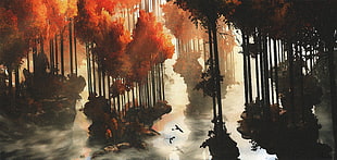 canvas board painting of trees, concept art, landscape, animated movies, dragon
