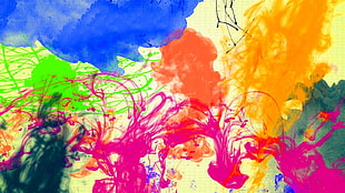 assorted-color abstract painting, paint in water, abstract, colorful, digital art HD wallpaper
