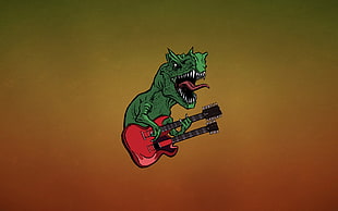 green T-rex playing electric guitar wallpaper, dinosaurs, guitar, electric guitar