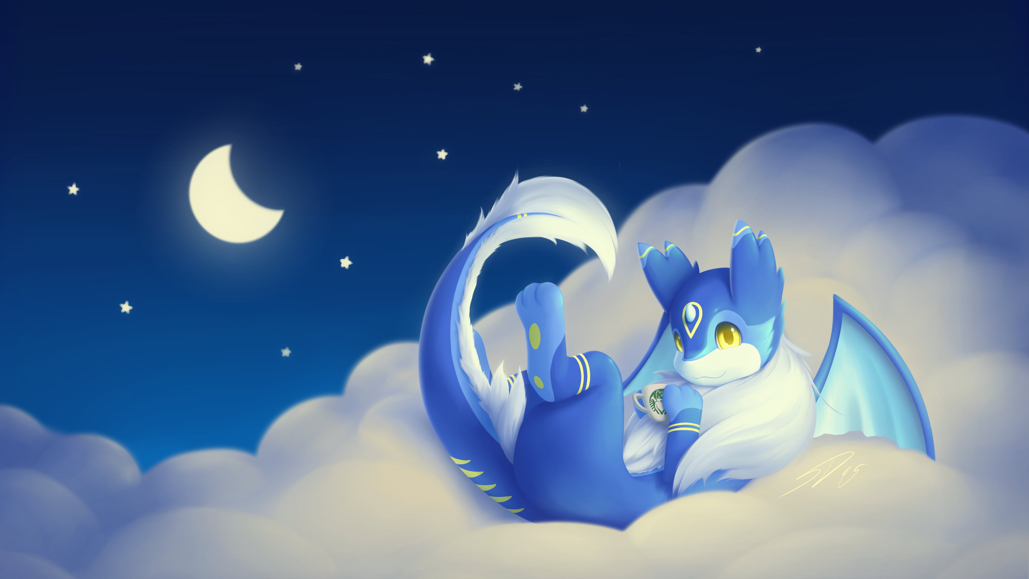 Mika, Dragon, Adorable, Moon