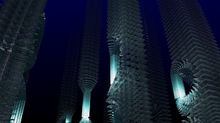 abstract, CGI, blue, skyscraper
