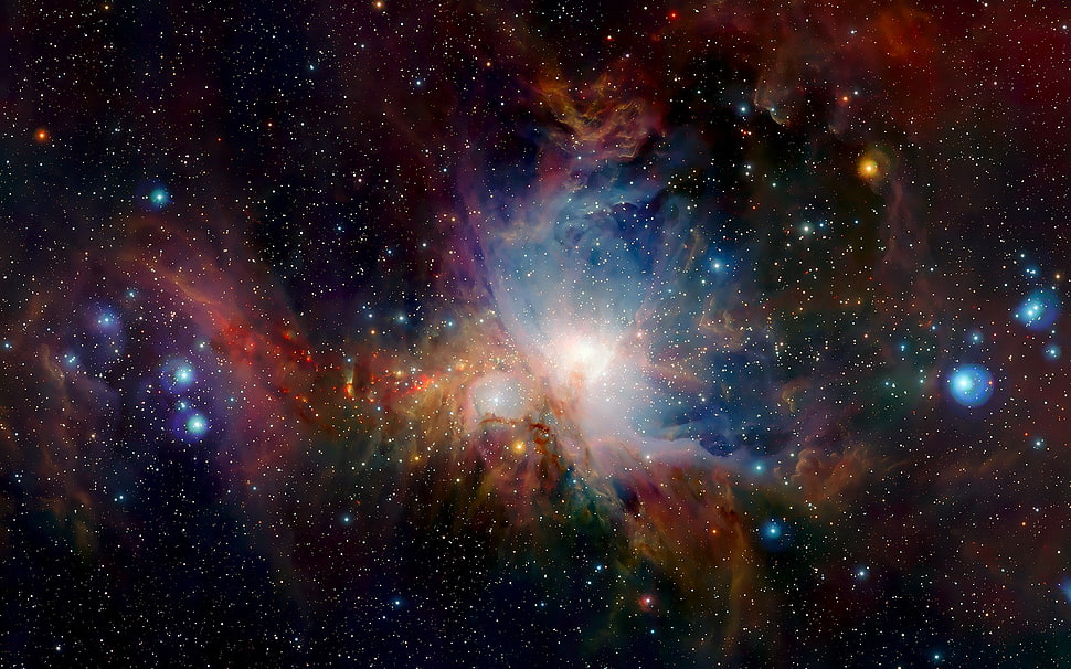 blue, red, and yellow galaxy painting, space, space art HD wallpaper