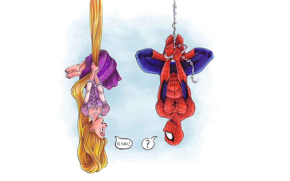 Spider-Man and Rapunzel illustration HD wallpaper