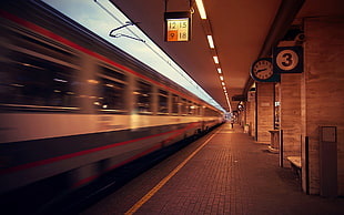 time lapse photo of train passing train station, train, blurred, train station, vehicle
