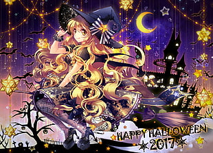Happy Halloween 2017 anime character digital wallpaper