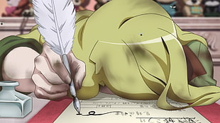 female character writing on paper cartoon illustration, Log Horizon, Marielle