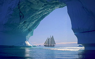 white clipper boat, nature, landscape, iceberg, sailboats