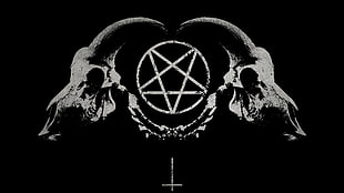 two brown animal skulls and pentacle of jupiter illustration, skull, Satan, pentagram, demon