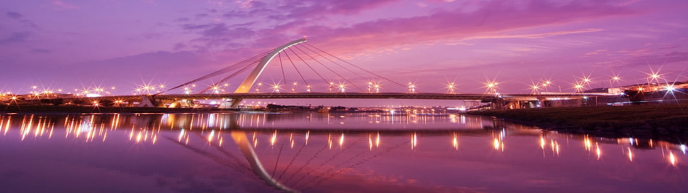 brown bridge under purple sky during sunset HD wallpaper
