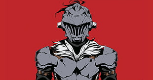 cartoon character wallpaper, anime, goblin slayer, armor, red background HD wallpaper