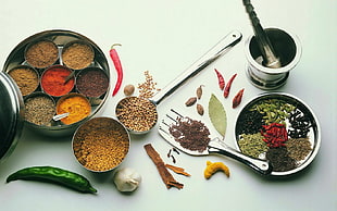 chili, curry powders and spices