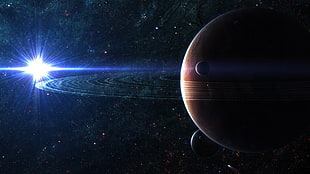 Saturn with surrounding satellites photo HD wallpaper