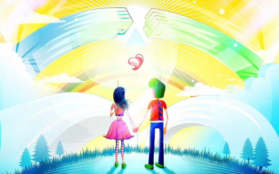 boy and girl illustration HD wallpaper