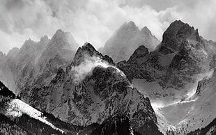 black and white abstract painting, Mount Everest, ice, mist, nature