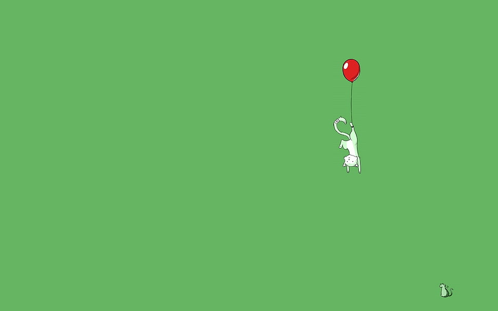 white cat floating with helium balloon digital wallpaper, minimalism HD wallpaper