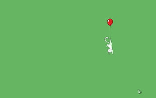 white cat floating with helium balloon digital wallpaper, minimalism