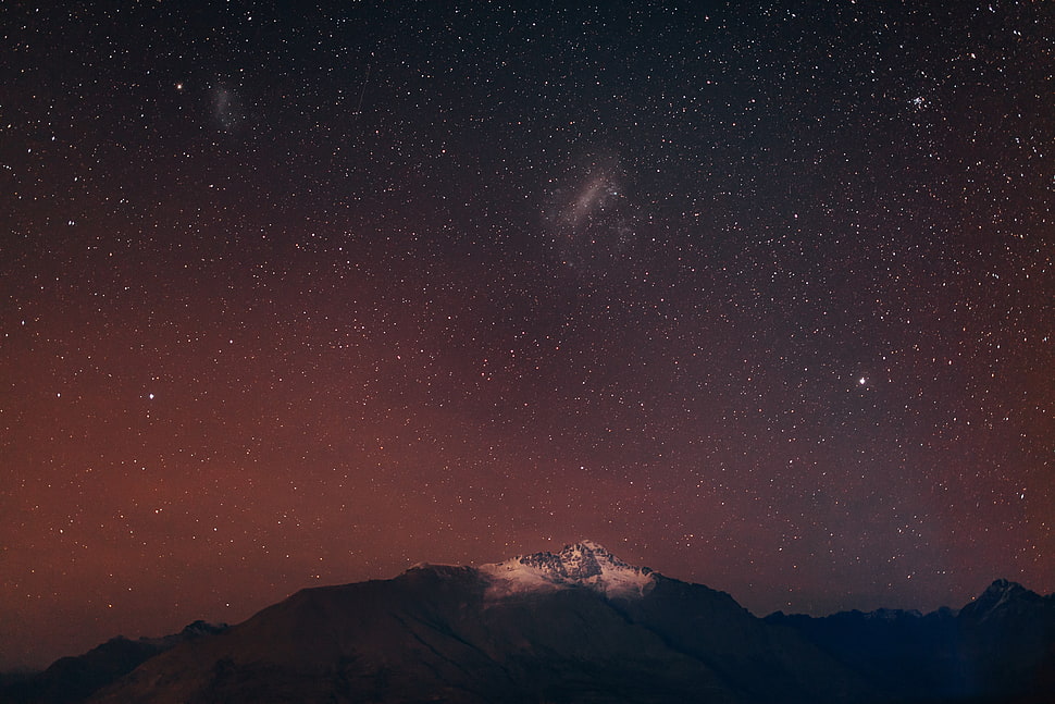 aerial view of mountain under black sky with stars, queenstown, otago HD wallpaper