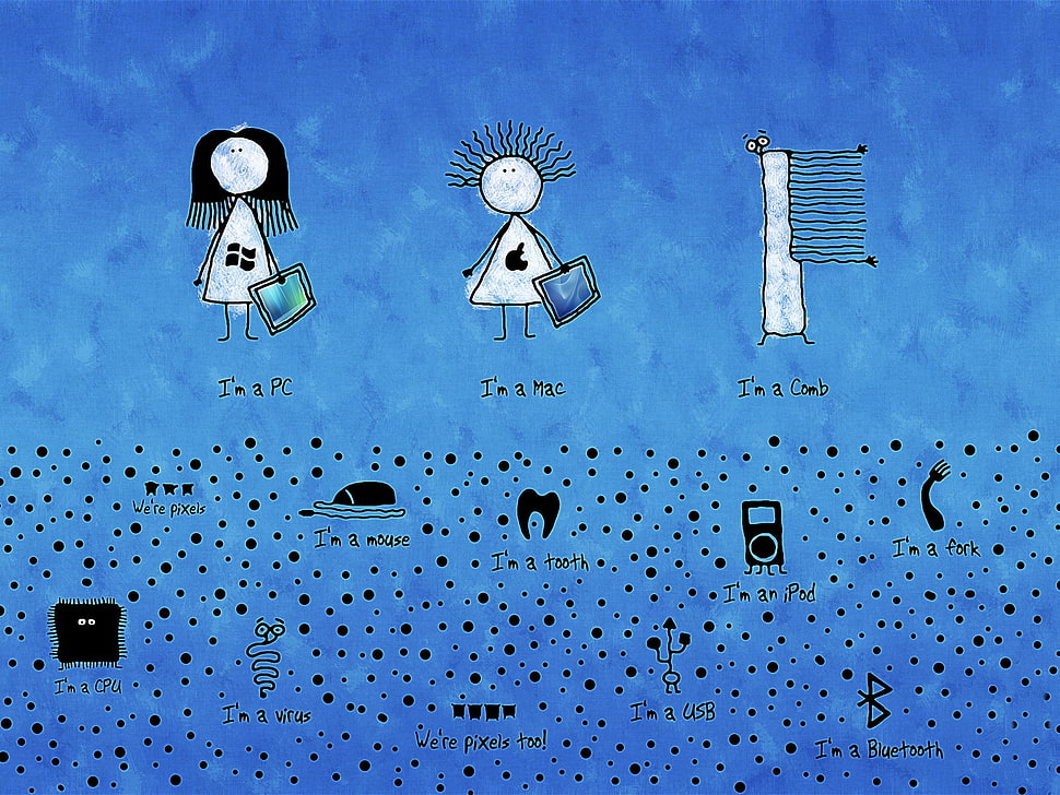 In a PC , In a Mac, In a comb illustration HD wallpaper