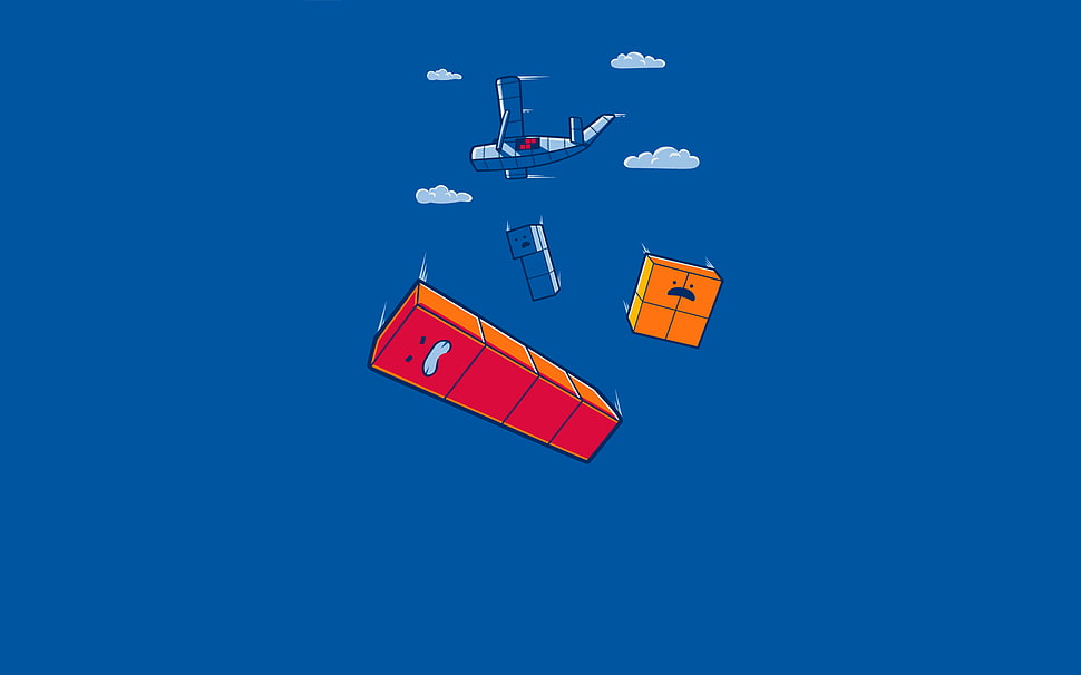 plane with cargo illustration, threadless, Tetris, airplane, clouds HD wallpaper