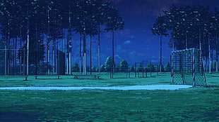 playground at night illustration, Everlasting Summer, Soccer Field, night, bench HD wallpaper