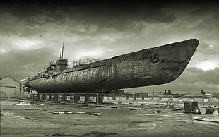 gray submarine, submarine, wreck, vehicle