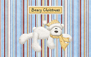 Beary Christmas greetings card, snow, bears, Christmas, stripes