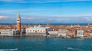 brown and white clock tower, Venice, Italy, city, cityscape