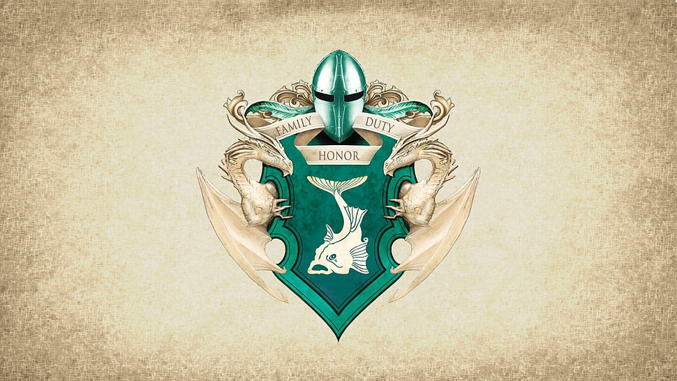 green and gray Family Duty Honor logo, Game of Thrones, artwork, paper, coats of arms HD wallpaper