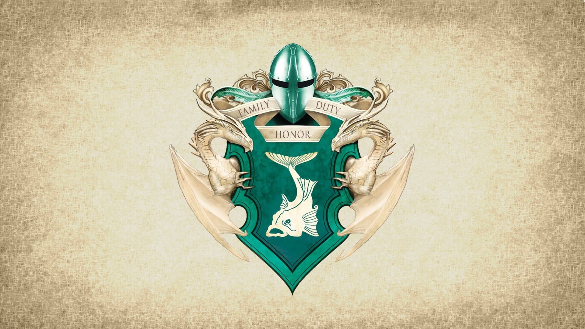 green and gray Family Duty Honor logo, Game of Thrones, artwork, paper, coats of arms