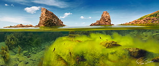 view of rock formation and underwater painting, underwater, rock, sky, 500px