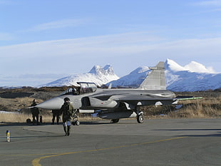 gray jet, JAS-39 Gripen, jet fighter, airplane, aircraft HD wallpaper