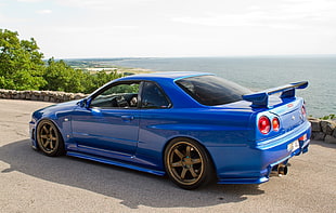 blue Nissan GTR