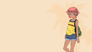pink-haired female anime character digital wallpaper, Mudou Eichi, short pants, short hair, summer