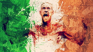 topless man digital wallpaper, UFC, Conor McGregor, Ireland, flag