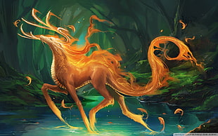flaming dragon illustration, artwork, fantasy art, creature
