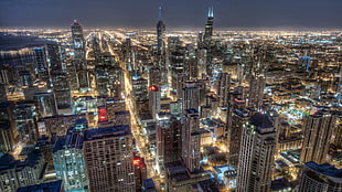 aerial photography of cityscape during night, cityscape, city, building, HDR HD wallpaper