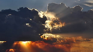 crepuscular rays, sun rays, sunset, clouds