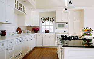 white wooden kitchen cabinet set, kitchen, table, food, lunch
